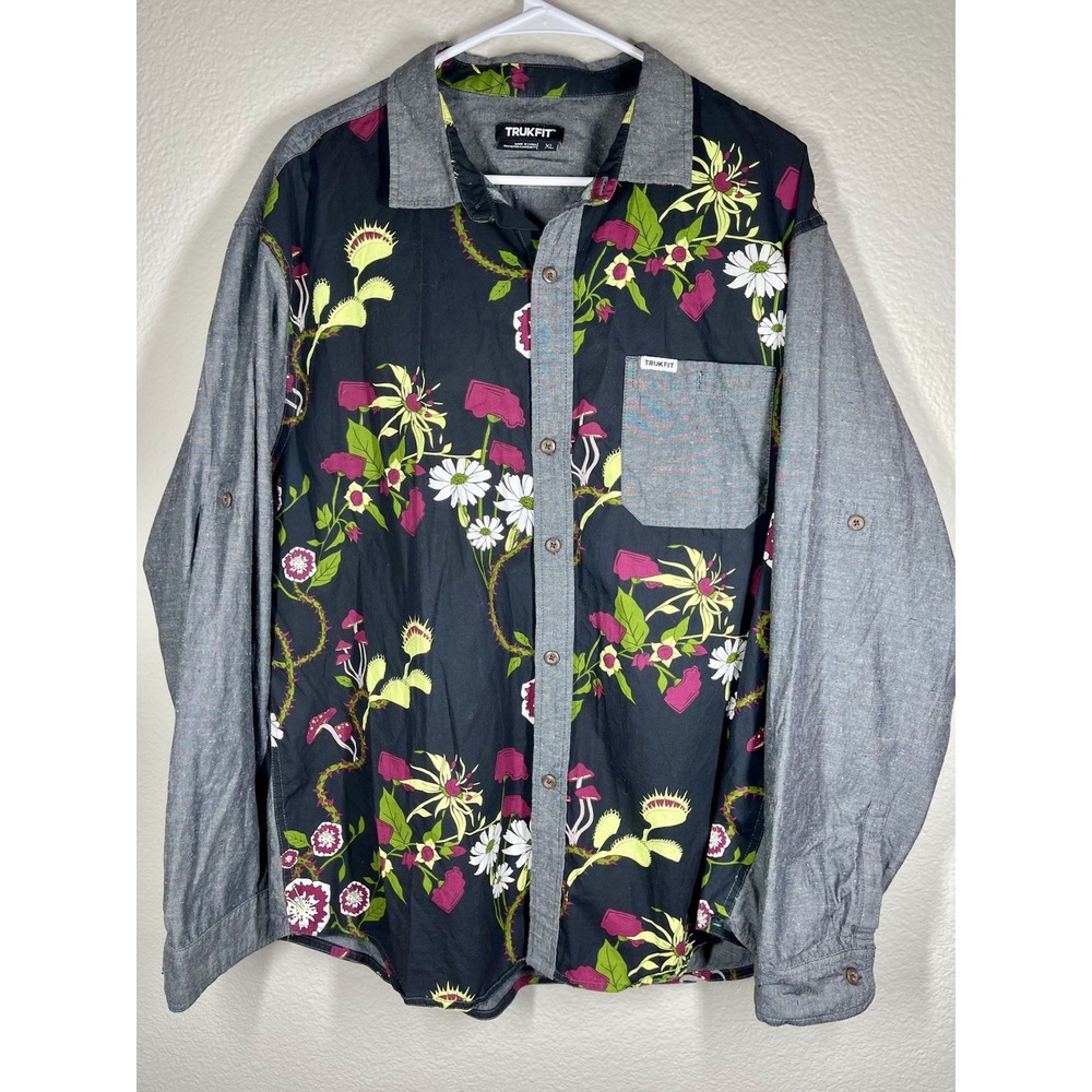 Trukfit Button-Up Men's Tees Size XL Streetwear Y2K Long Sleeve Vibrant